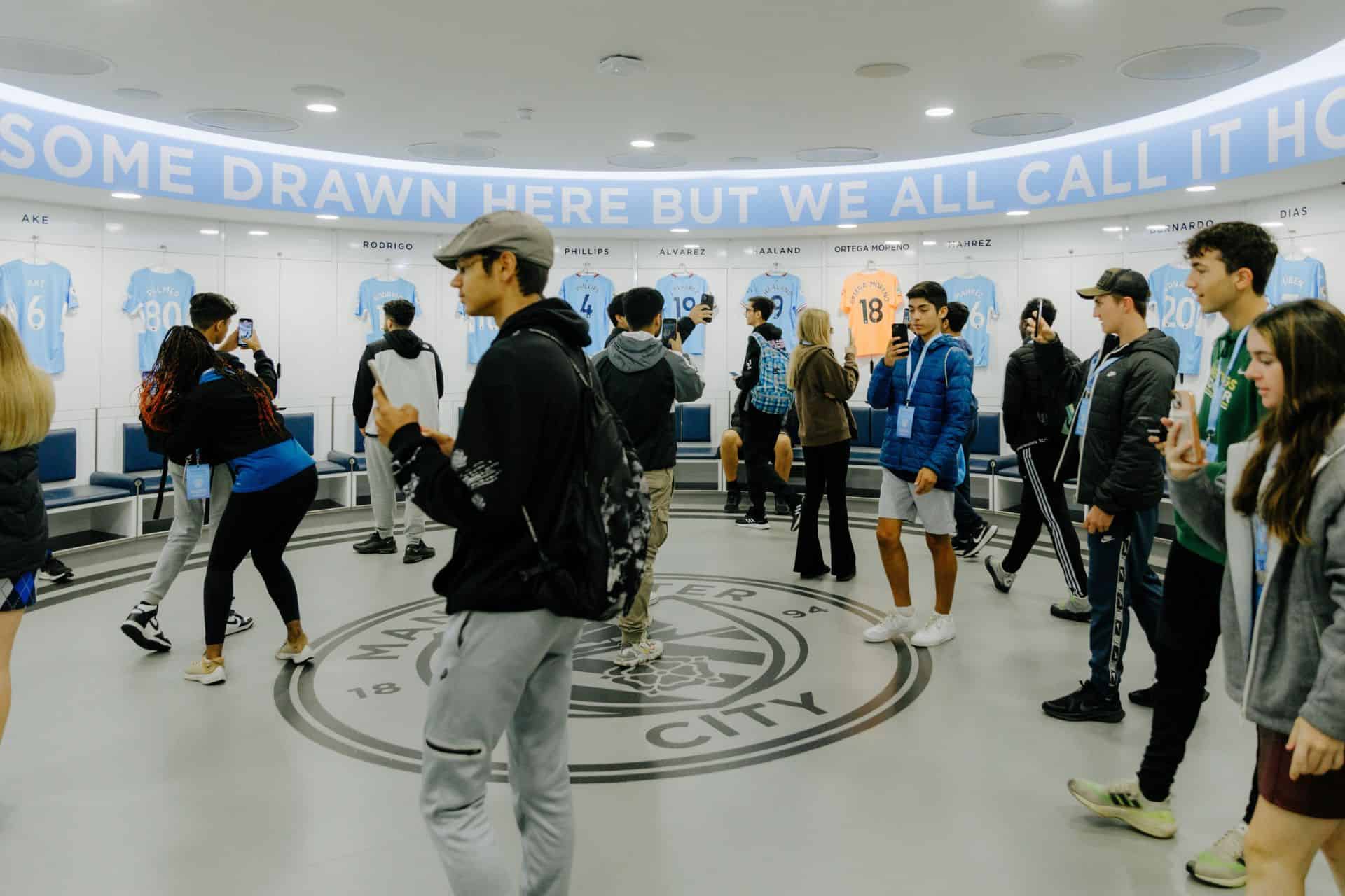 Next Gen 2022 students touring the Manchester City home changing room